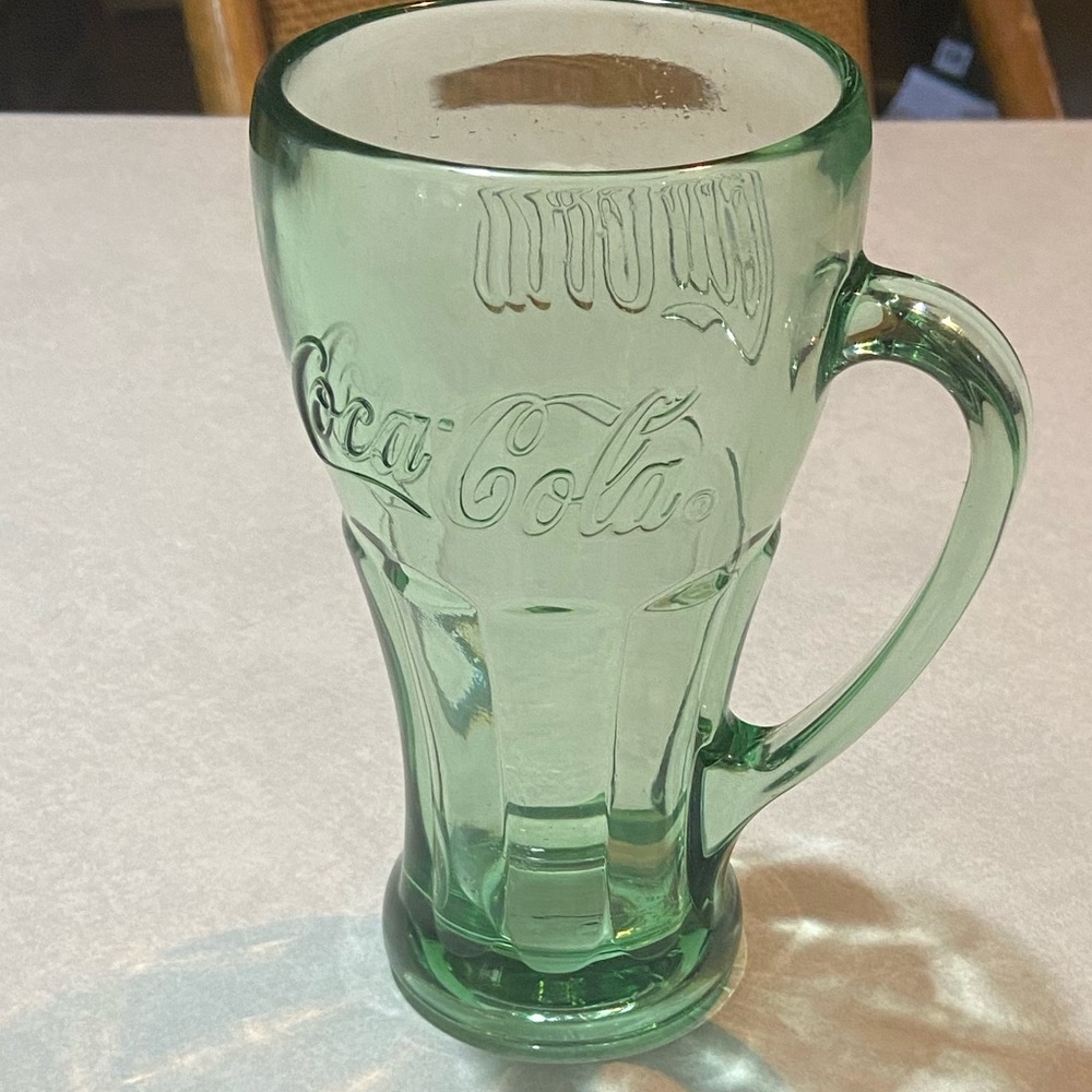 Glass Coca Cola cup with a handle